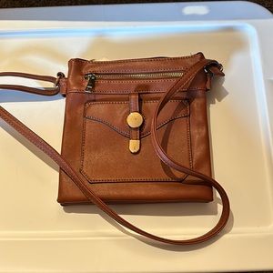 brown and gold crossbody bag